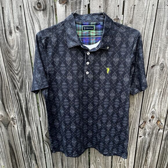 William Murray Mens Golf Polo Shirt Medium Navy Geometric Pattern Golfer - Picture 2 of 11